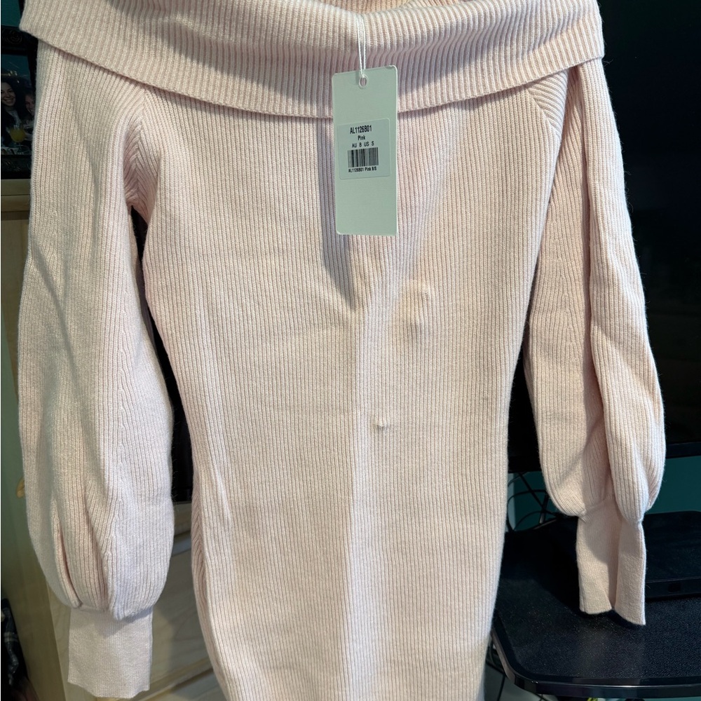 Selfie Leslie Off-Shoulder Pink Sweater Dress